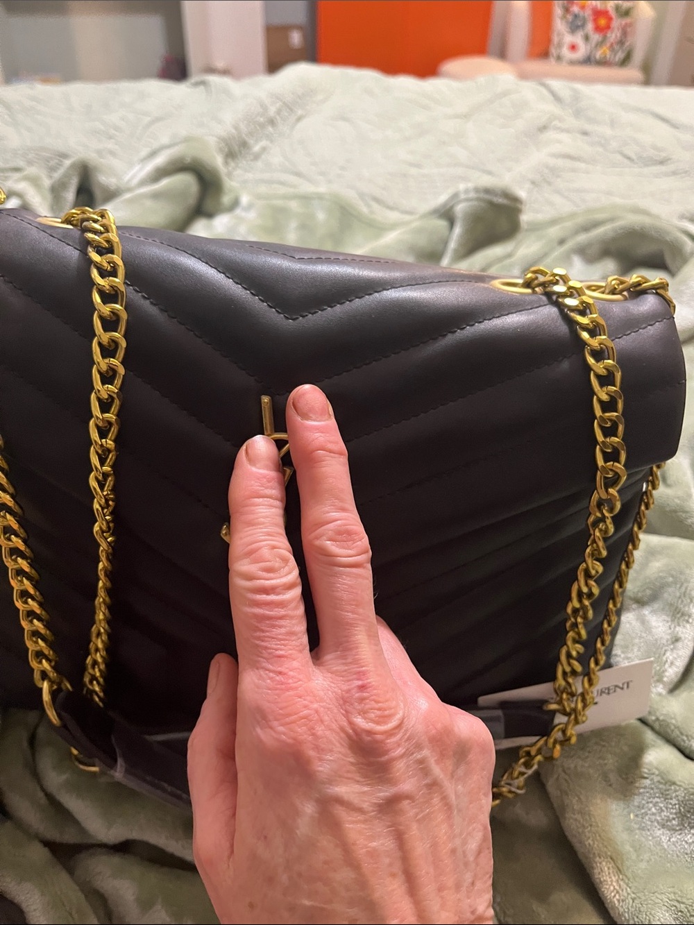 Black Quilted Shoulder Bag with Gold Chain Strap